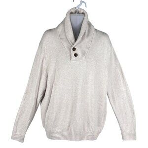 Izod Mens XL Cream Shawl Collar Pullover Sweater Preppy Old Money Minimalist